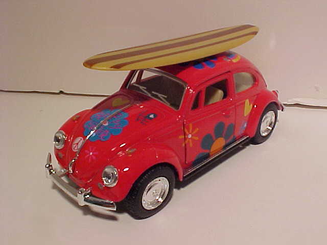 VW Käfer Beetle Flower Power Surfboard Türen zum öffnen 1967 rot red 1:32 